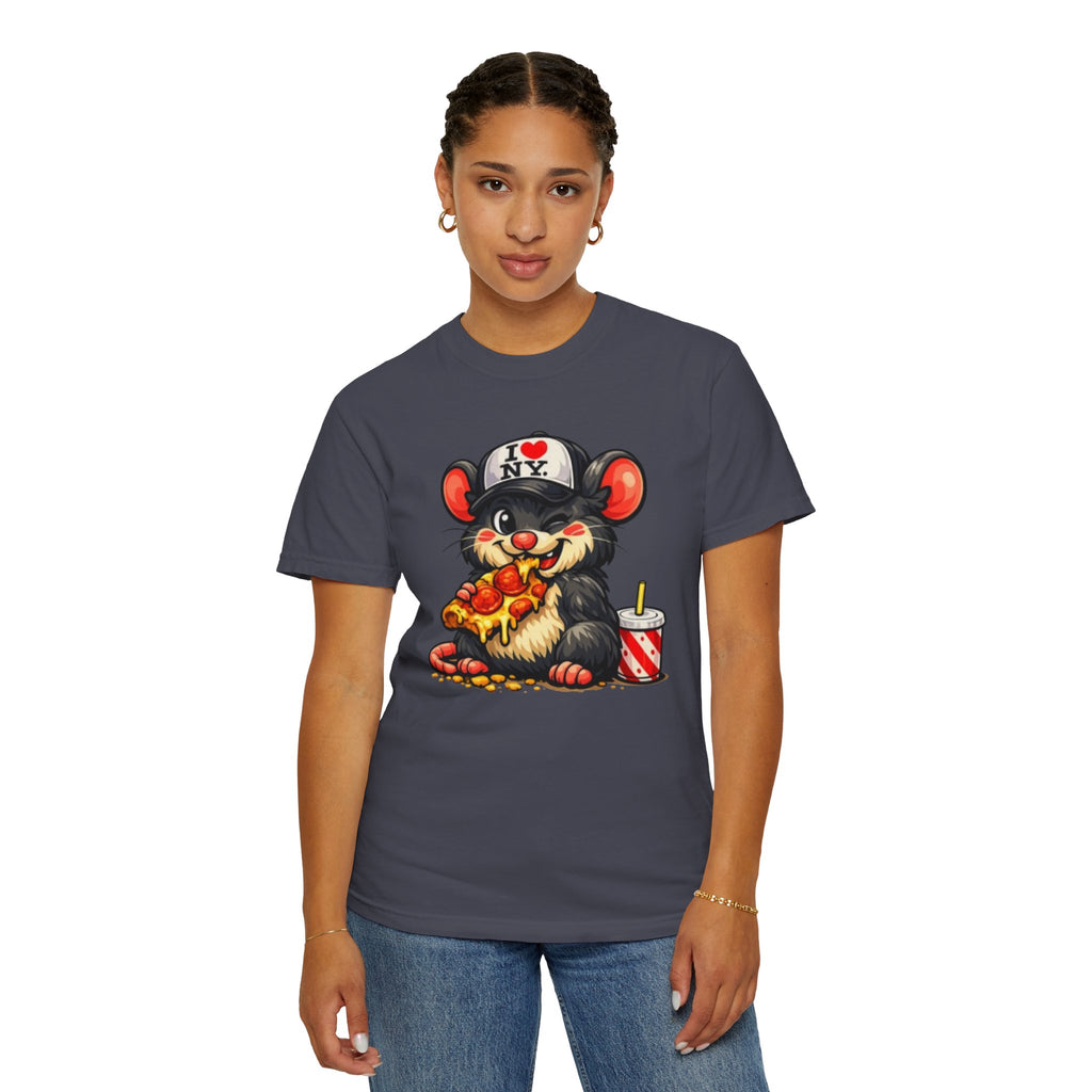 Pizza-Loving Baby Rat T-Shirt — Cute Retro Cartoon Graphic Tee