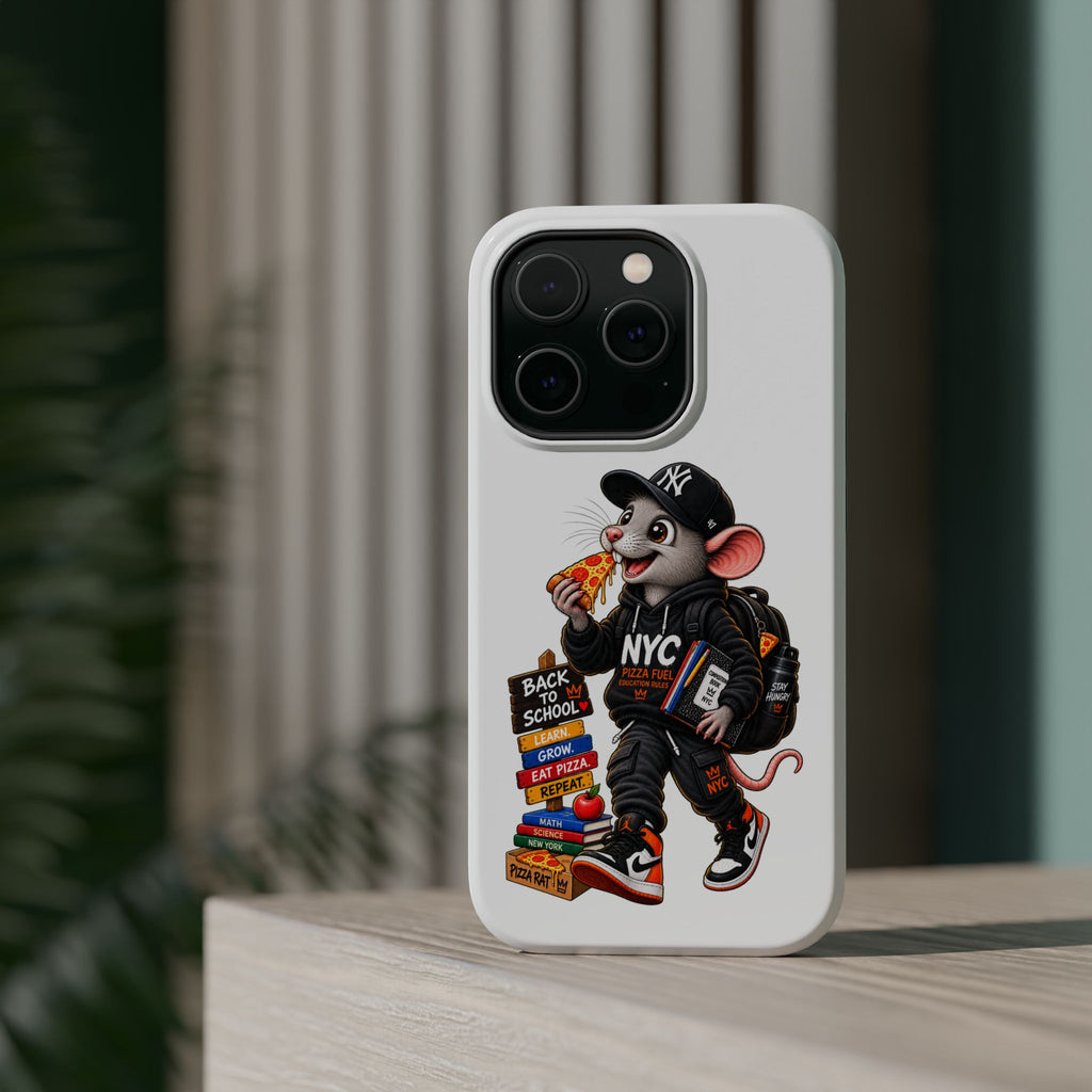 NYC Street Rat Phone Case – Magnetic Impact-Resistant iPhone Case with Back-to-School Pizza Design