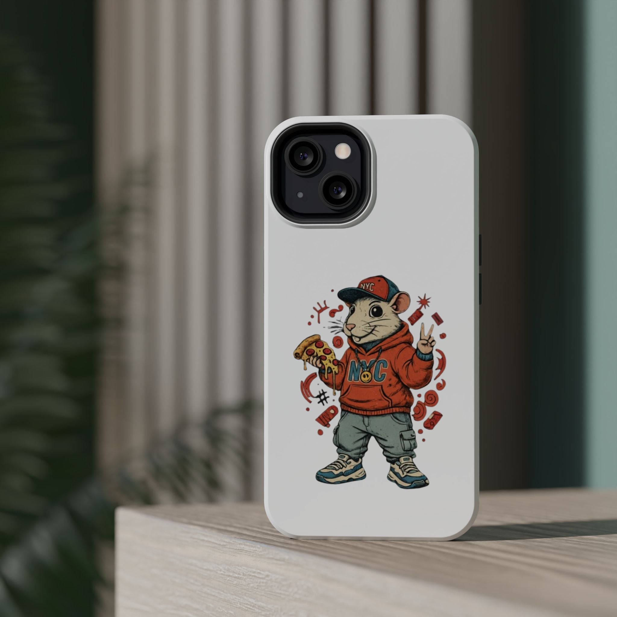 Streetwear Pizza Rat Phone Case — Magnetic Impact‑Resistant iPhone Case with Pizza Skateboard Design