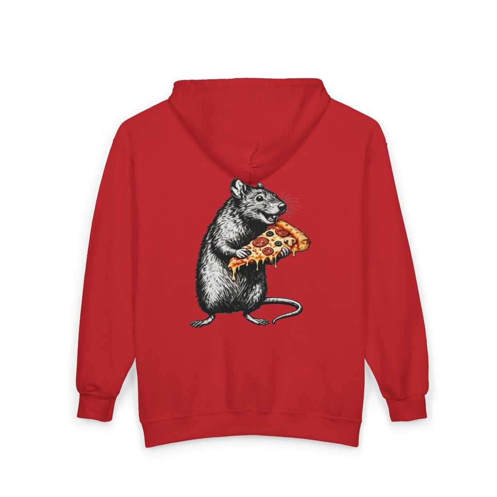Keep Calm & Eat Pizza Zip Hoodie — Rat with Pizza Graphic Zip-Up Sweatshirt