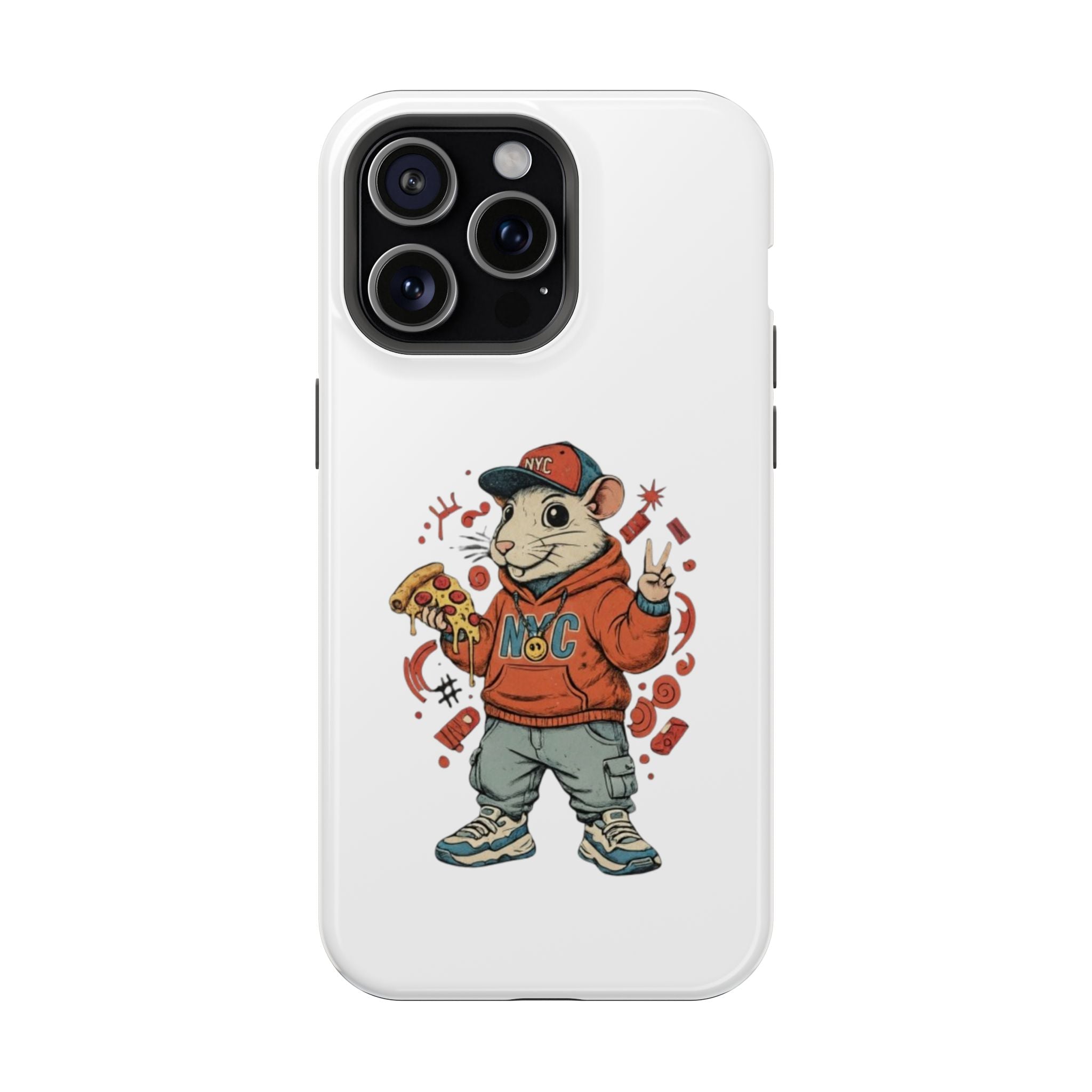 Streetwear Pizza Rat Phone Case — Magnetic Impact‑Resistant iPhone Case with Pizza Skateboard Design