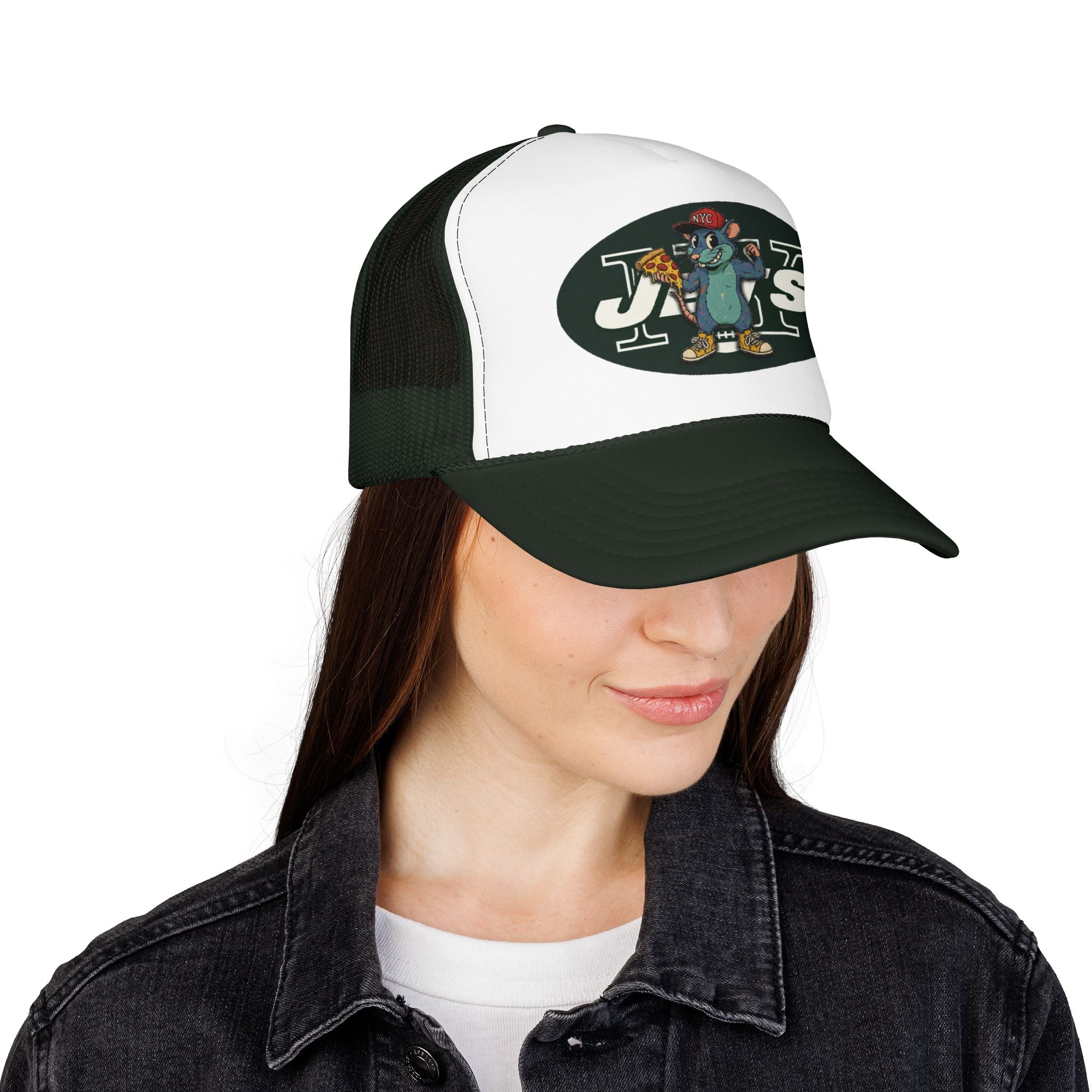 Rat Mascot Pizza Trucker Hat – Retro Sports Logo Foam Cap - NY Jets