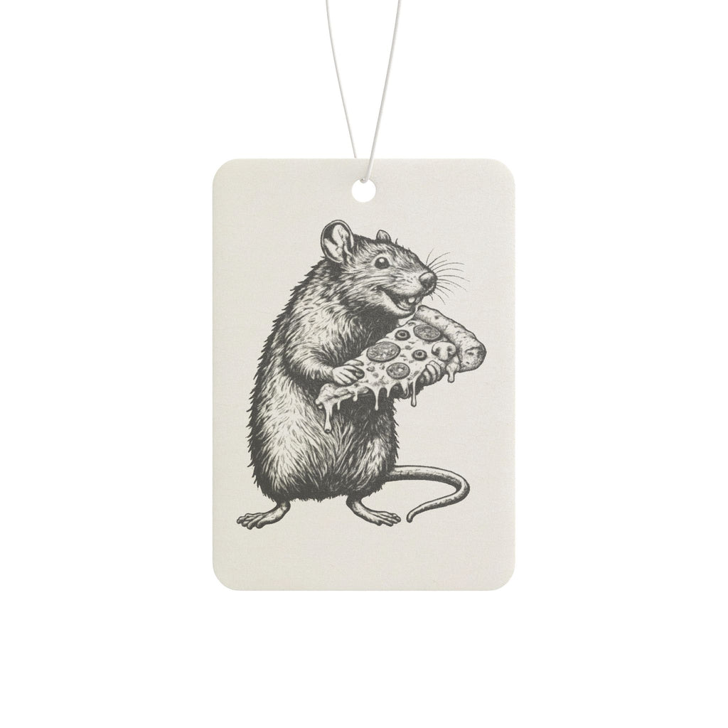 Rat Holding Pizza Car Air Freshener — Vintage Illustration Scented Ornament