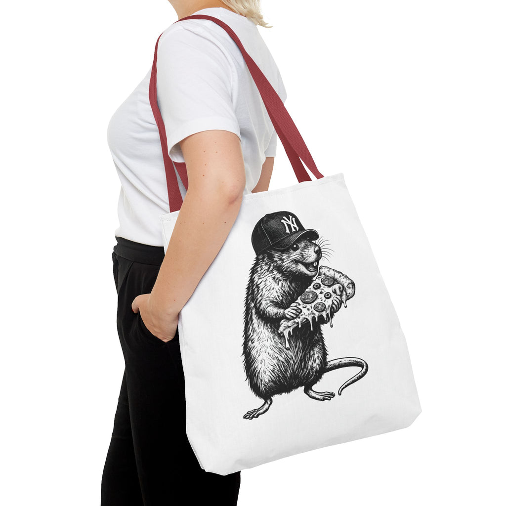 Pizza Rat Tote Bag — Cute NYC Rat Eating Pizza Canvas Tote