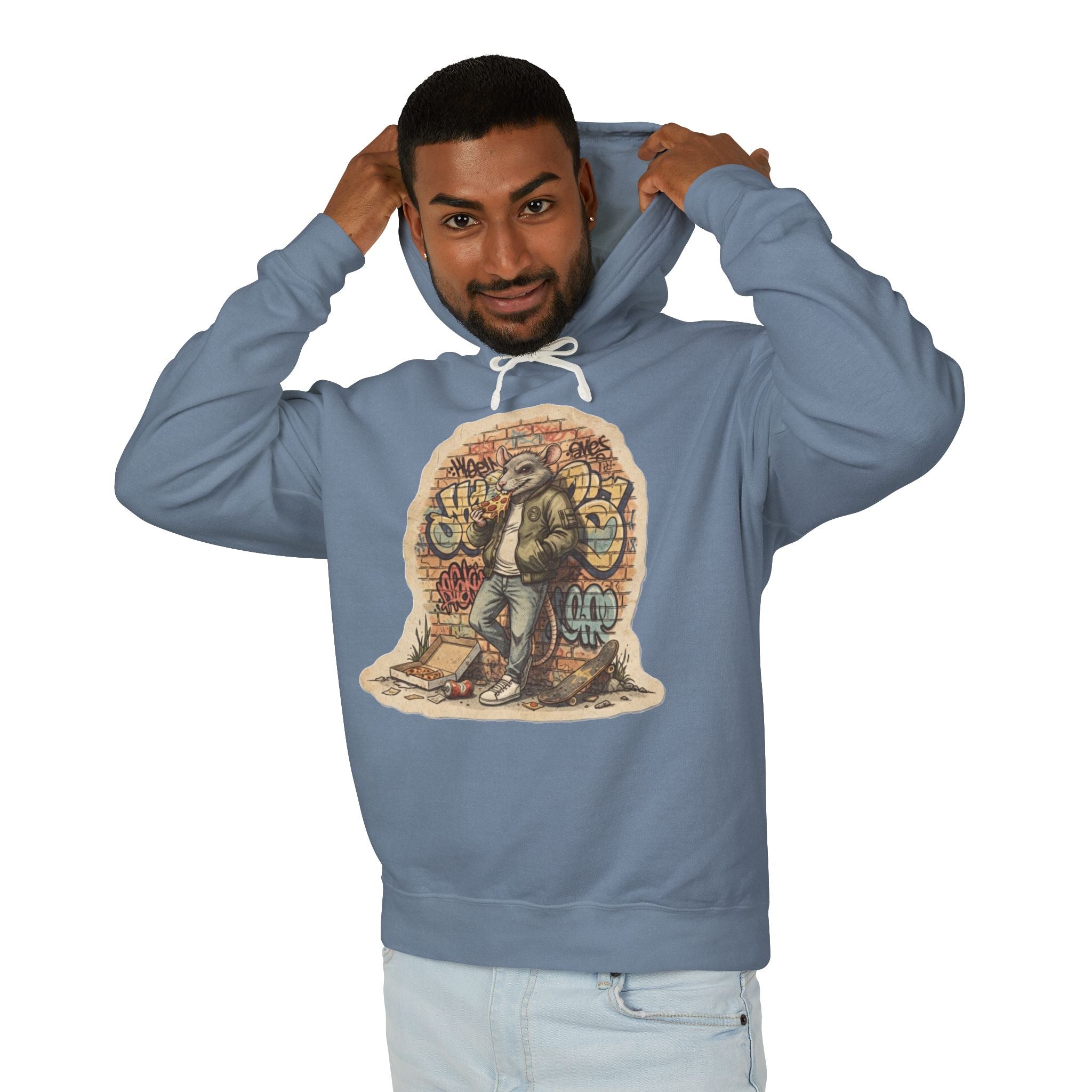Skate Rat Street Art Hoodie — Retro Graffiti Skateboarder Pullover