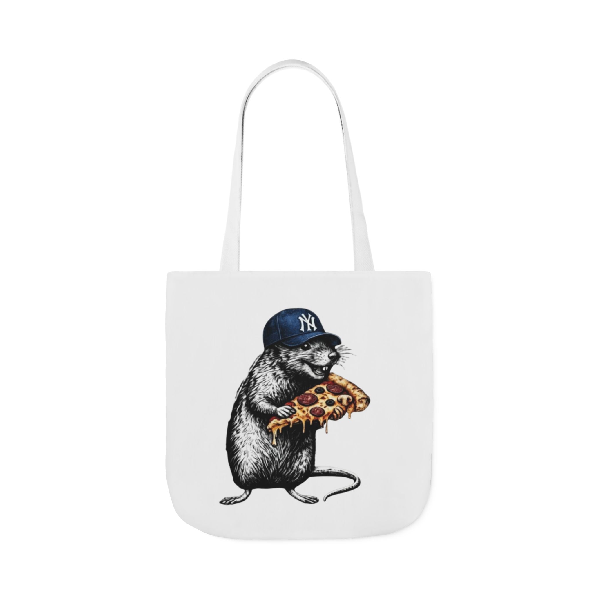 Canvas Tote — Cool Rat Wearing Yankees Cap Eating Pizza Print