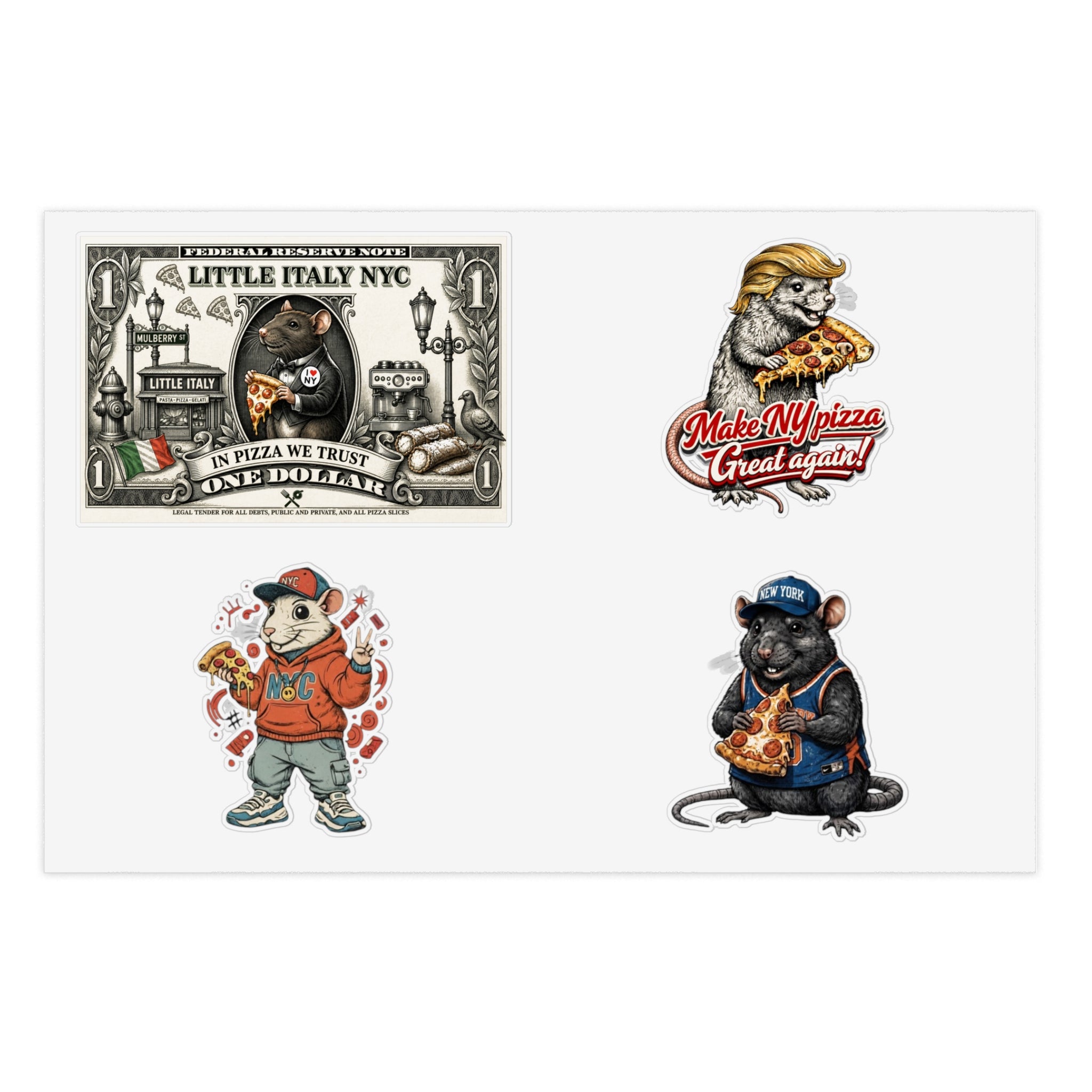 Pizza Rats Sticker Sheet Bundle – 5pcs Vintage NYC & Funny Pizza Rat Vinyl Stickers
