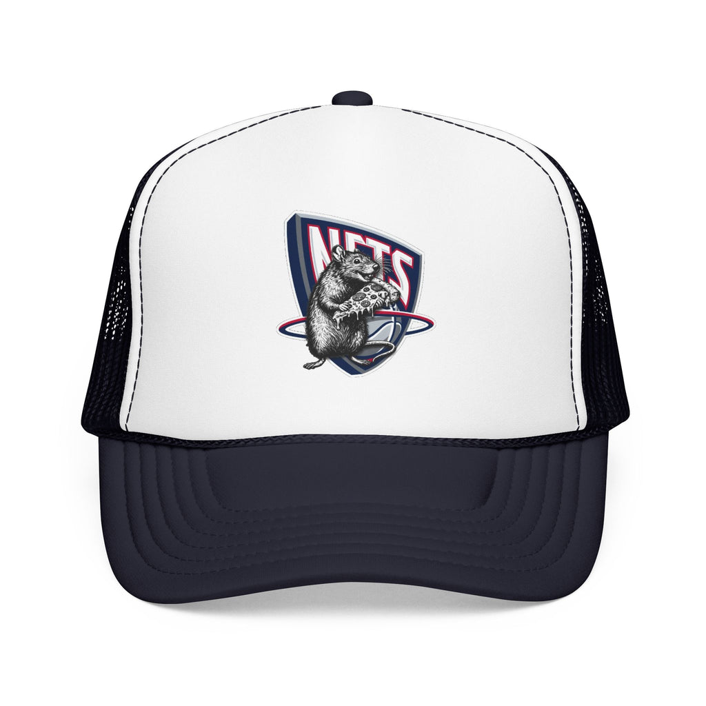 Black Trucker Hat with Retro Raccoon Patch — 'NTS' Vintage Style Foam Cap - Brooklyn Nets
