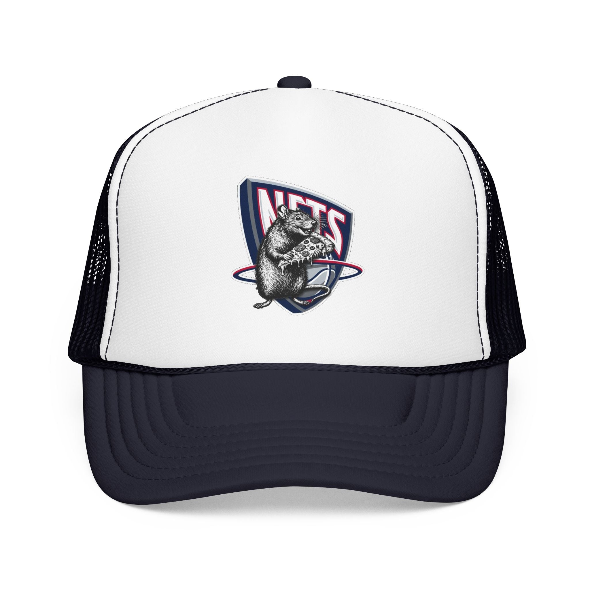 Black Trucker Hat with Retro Raccoon Patch — 'NTS' Vintage Style Foam Cap - Brooklyn Nets