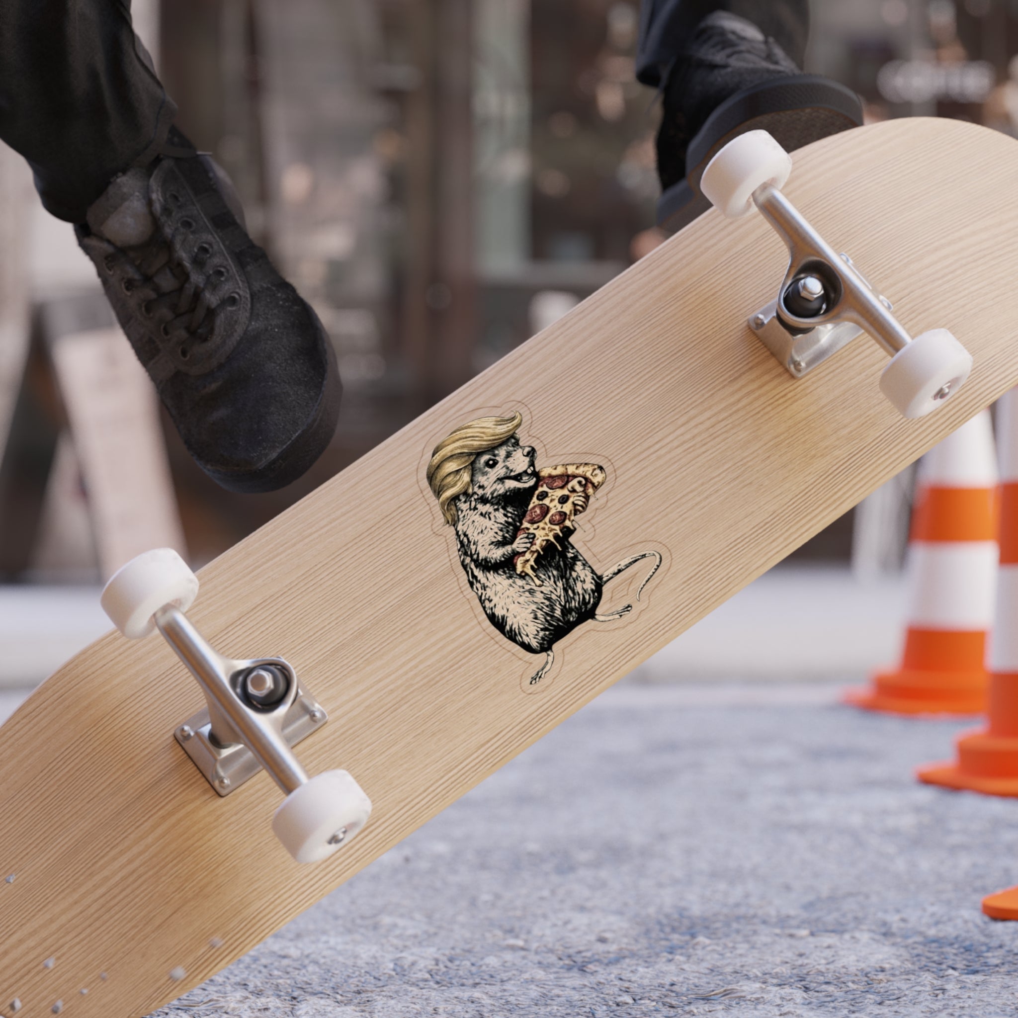 Die-Cut Sticker — Rat with Pizza & Blonde Hair (Outdoor Transparent)