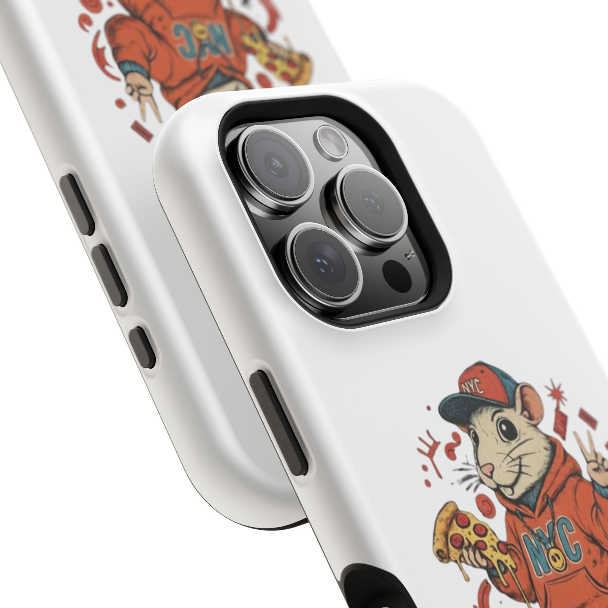 Streetwear Pizza Rat Phone Case — Magnetic Impact‑Resistant iPhone Case with Pizza Skateboard Design